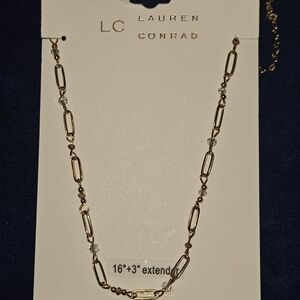 LC Lauren Conrad Gold Link Layering Necklace with Beaded Accents NWT